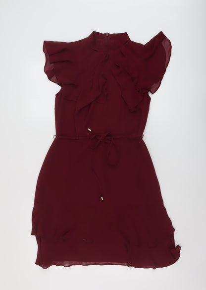 Oais Womens Red Polyester A-Line Size 10 Mock Neck Zip