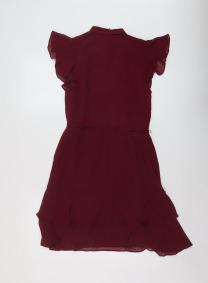 Oais Womens Red Polyester A-Line Size 10 Mock Neck Zip