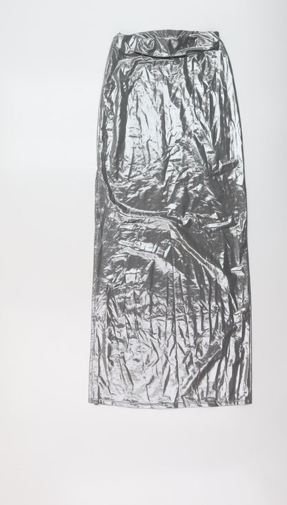 Bershka Womens Silver Polyester Straight & Pencil Skirt Size XS