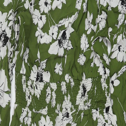 Marks and Spencer Womens Green Floral Viscose A-Line Size 12 Round Neck Button