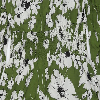 Marks and Spencer Womens Green Floral Viscose A-Line Size 12 Round Neck Button
