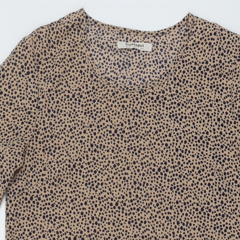 Glamorous Womens Beige Geometric Polyester A-Line Size 8 Round Neck Pullover