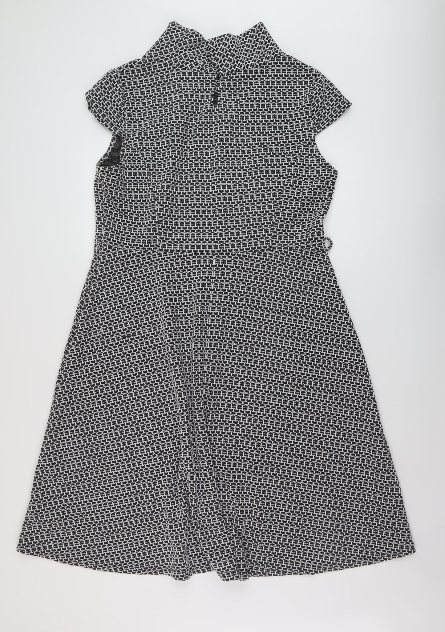 BHS Womens Black Geometric Polyester A-Line Size 18 Mock Neck Pullover