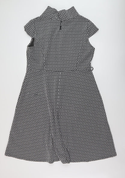 BHS Womens Black Geometric Polyester A-Line Size 18 Mock Neck Pullover