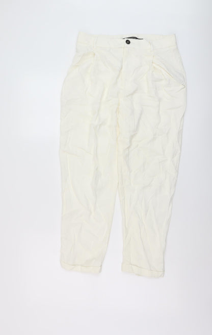 Womens UK Size S Zara Regular Fit Chino Ivory Trousers