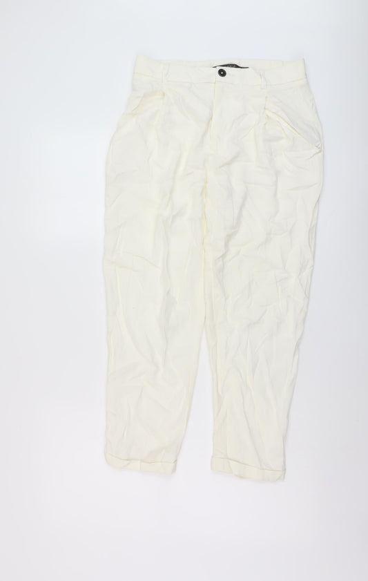 Womens UK Size S Zara Regular Fit Chino Ivory Trousers