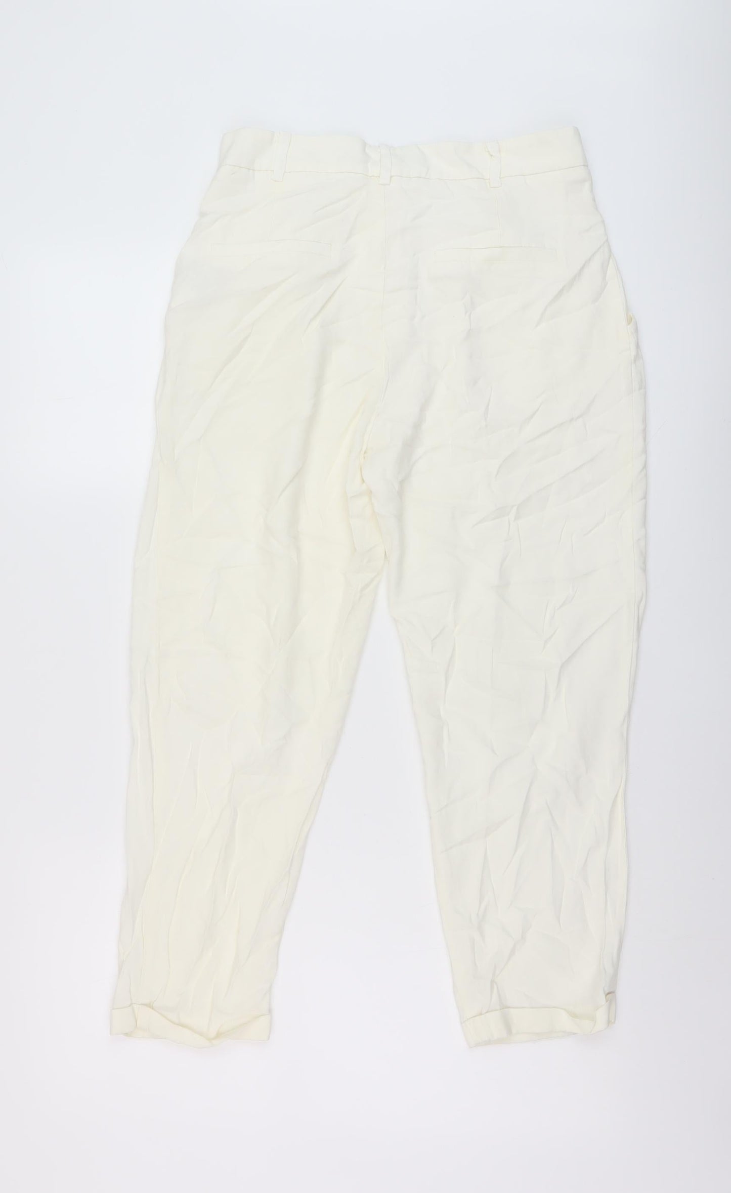 Womens UK Size S Zara Regular Fit Chino Ivory Trousers