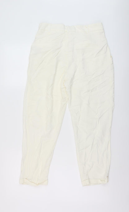 Womens UK Size S Zara Regular Fit Chino Ivory Trousers