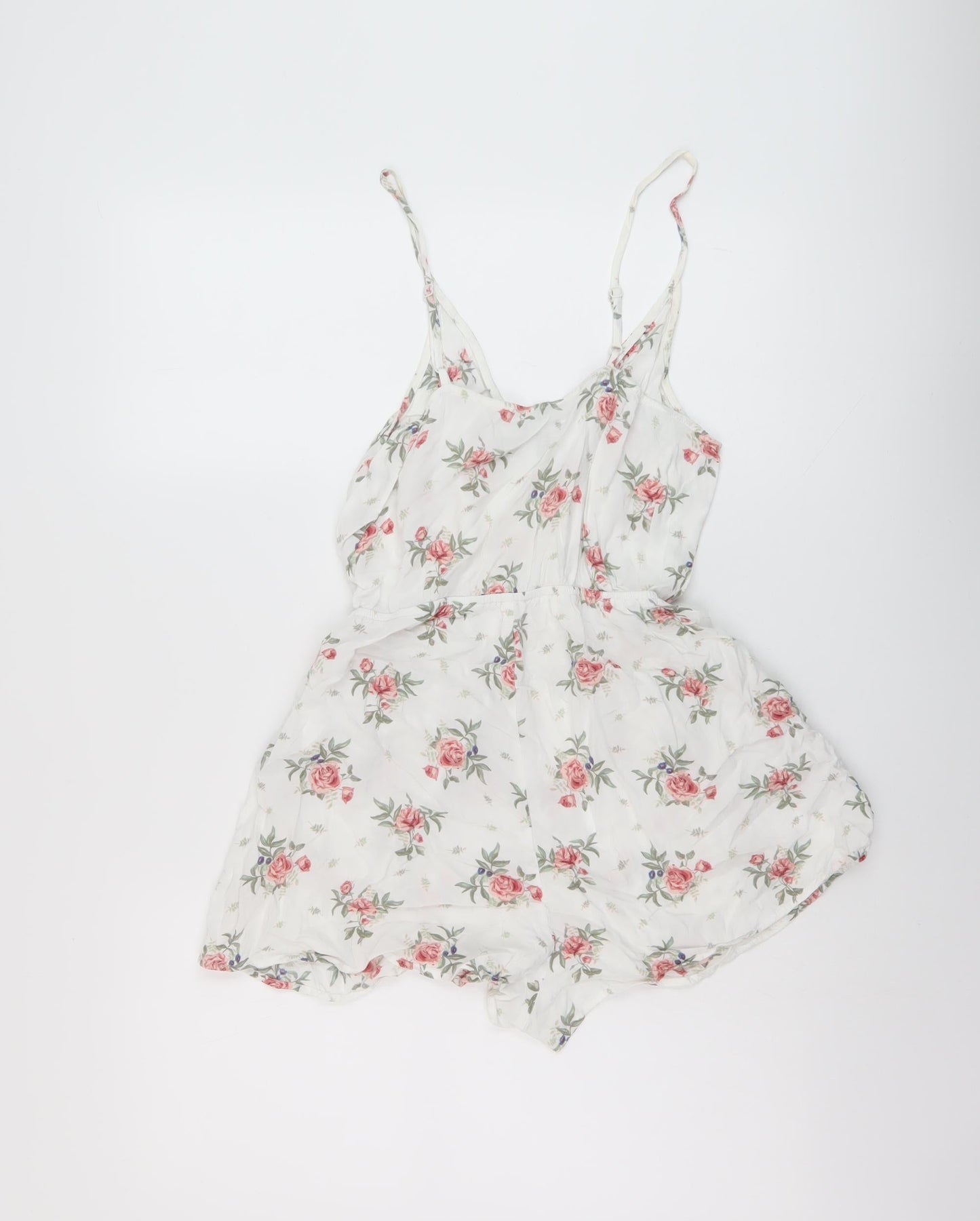H&M Womens White Floral Viscose Playsuit One-Piece Size 10 Pullover