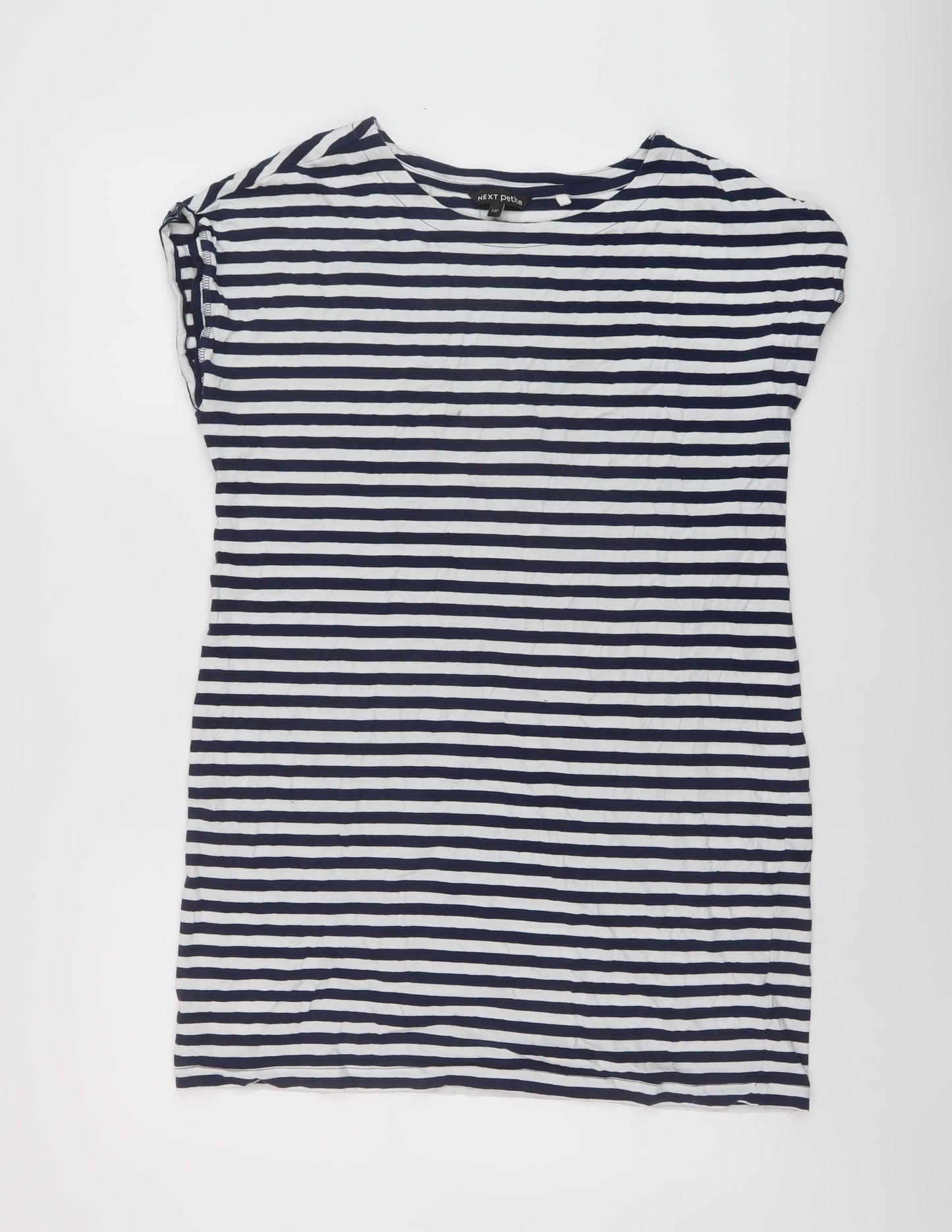 Nex Womens Blue Striped Cotton Tunic T-Shirt Size 14 Round Neck