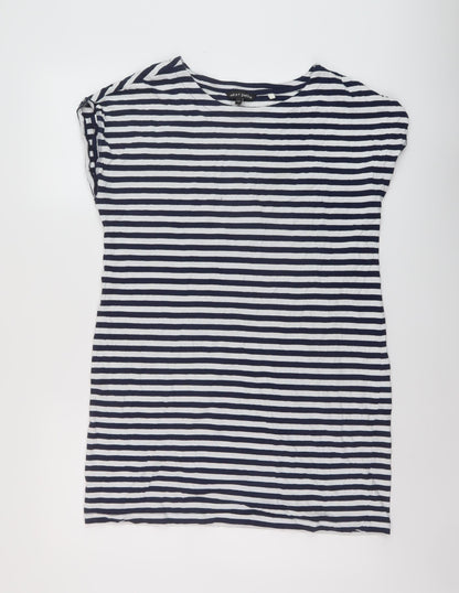 Nex Womens Blue Striped Cotton Tunic T-Shirt Size 14 Round Neck