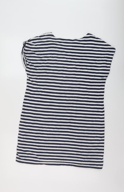 Nex Womens Blue Striped Cotton Tunic T-Shirt Size 14 Round Neck