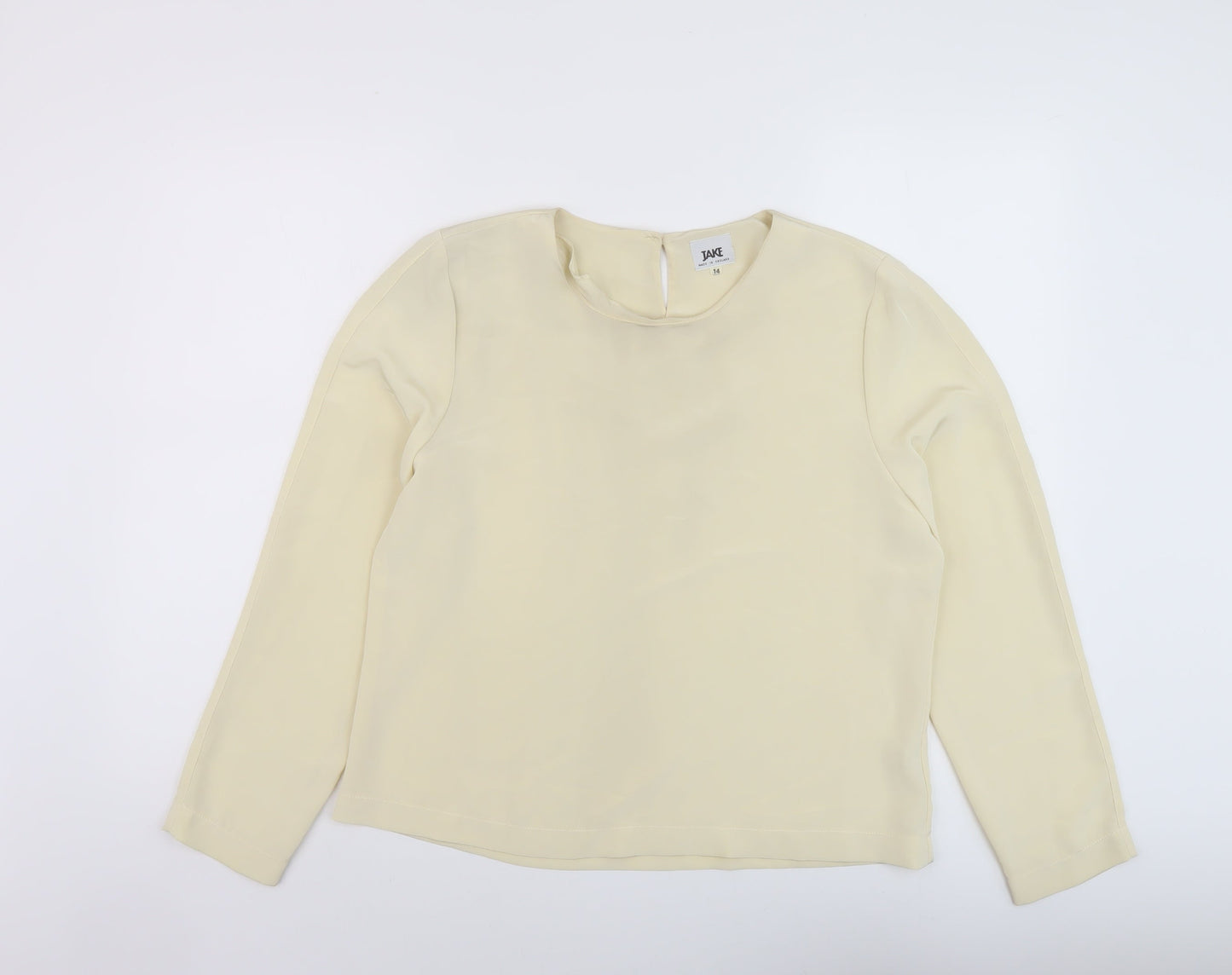 Jake Womens Beige Polyester Basic Blouse Size 14 Round Neck