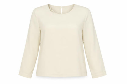 Jake Womens Beige Polyester Basic Blouse Size 14 Round Neck