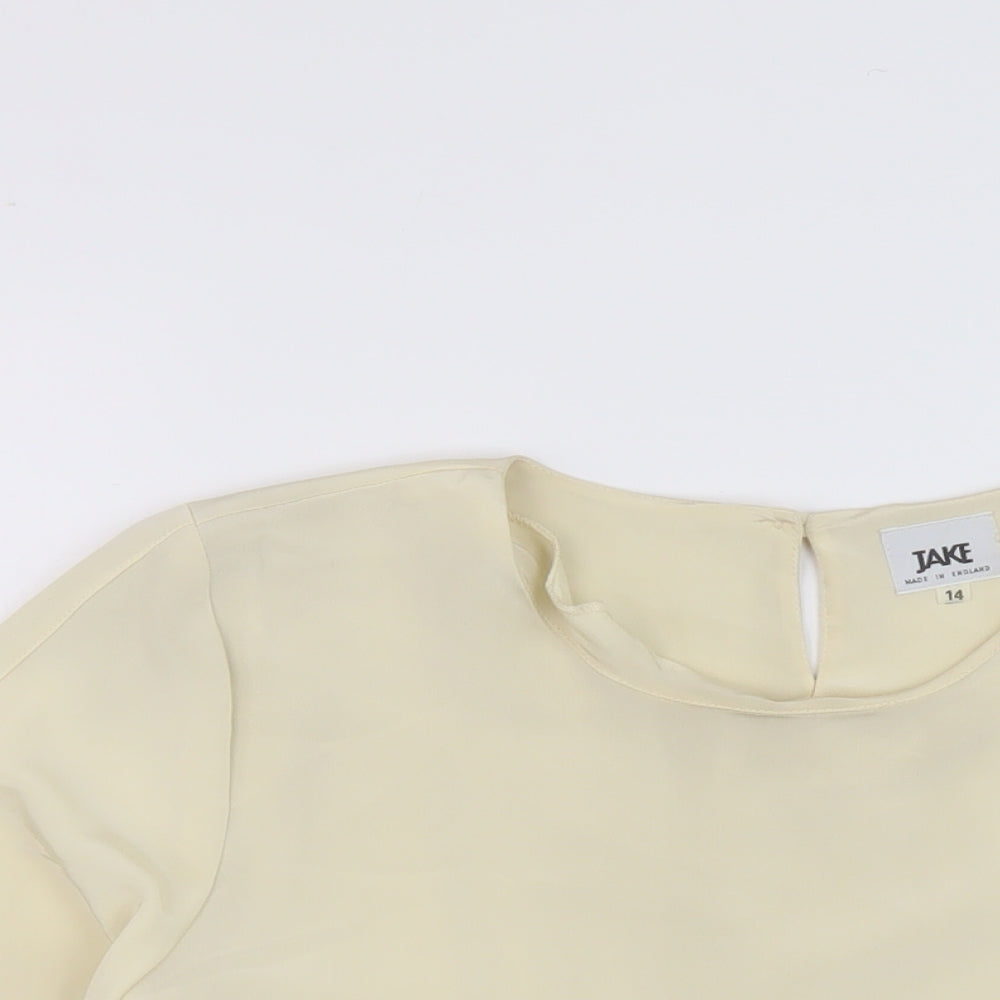 Jake Womens Beige Polyester Basic Blouse Size 14 Round Neck