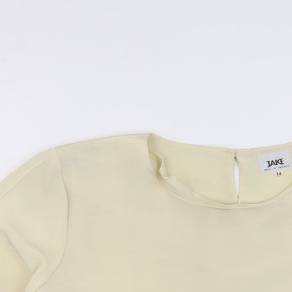 Jake Womens Beige Polyester Basic Blouse Size 14 Round Neck