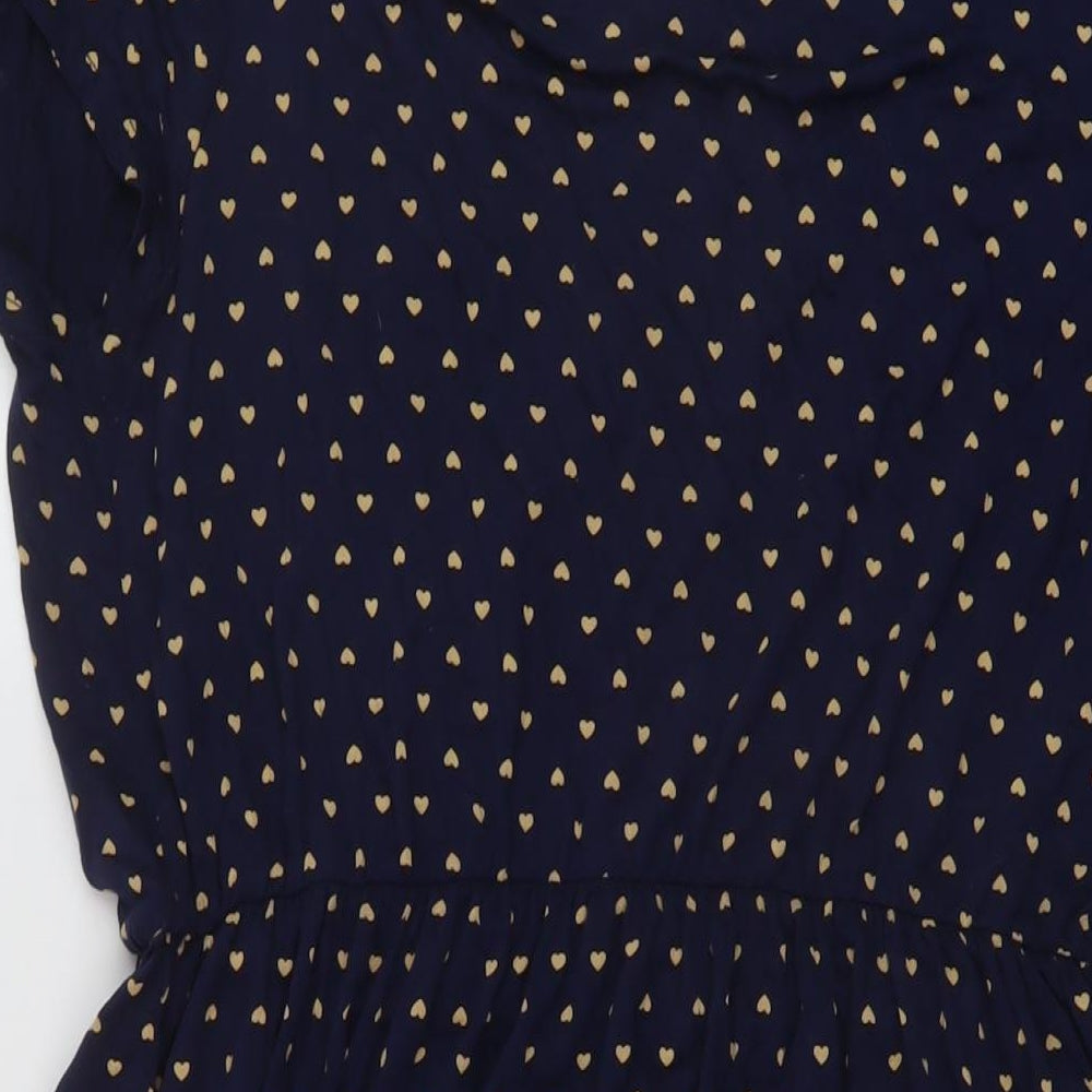 South Womens Blue Geometric Viscose A-Line Size 16 V-Neck Pullover