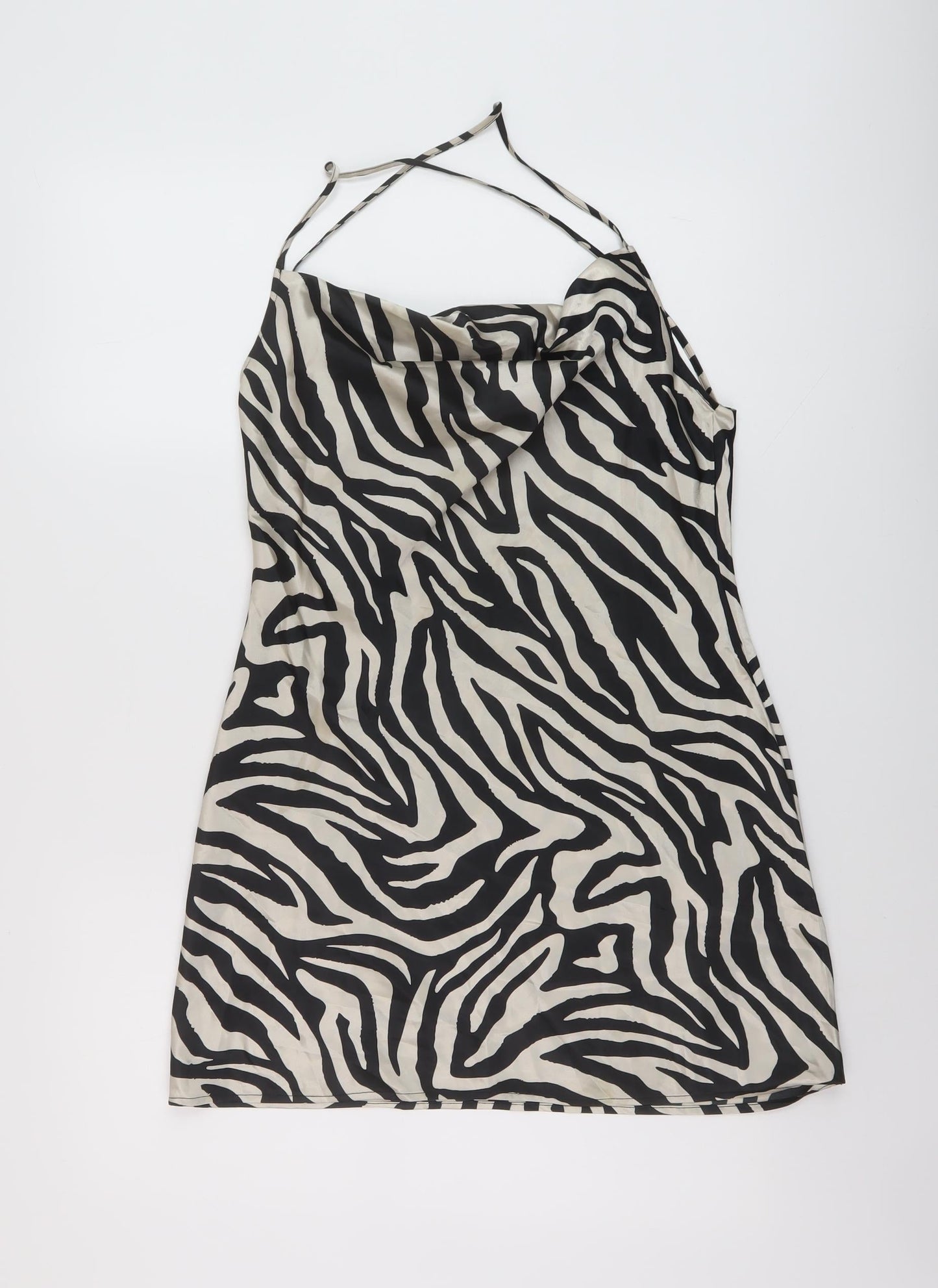H&M Womens Beige Animal Print Polyester Mini Size 10 Cowl Neck Pullover