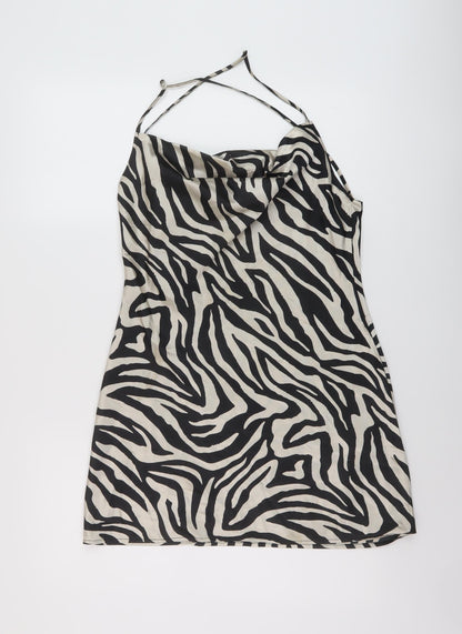 H&M Womens Beige Animal Print Polyester Mini Size 10 Cowl Neck Pullover