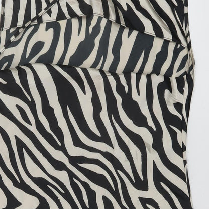 H&M Womens Beige Animal Print Polyester Mini Size 10 Cowl Neck Pullover