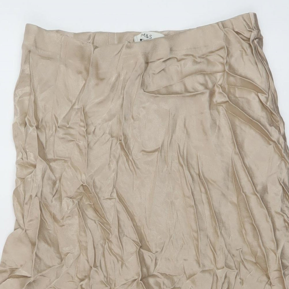 Marks and Spencer Womens Beige Polyester A-Line Skirt Size 10