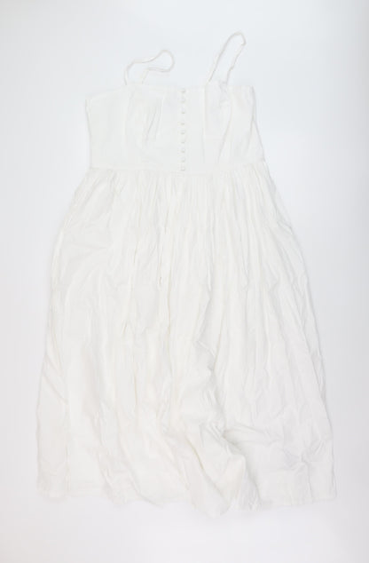 Marks and Spencer Womens White Cotton A-Line Size 16 Square Neck Zip