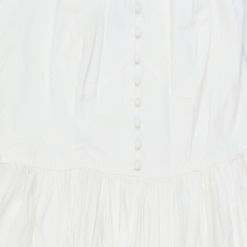 Marks and Spencer Womens White Cotton A-Line Size 16 Square Neck Zip