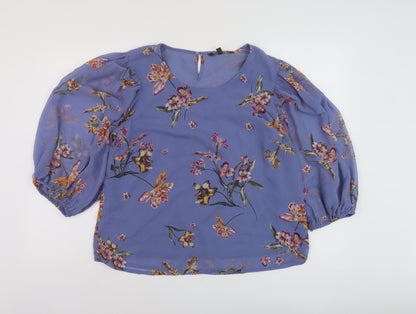Bonmarché Womens Purple Floral Polyester Basic Blouse Size 10 Roll Neck