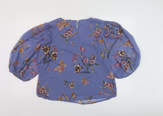 Bonmarché Womens Purple Floral Polyester Basic Blouse Size 10 Roll Neck