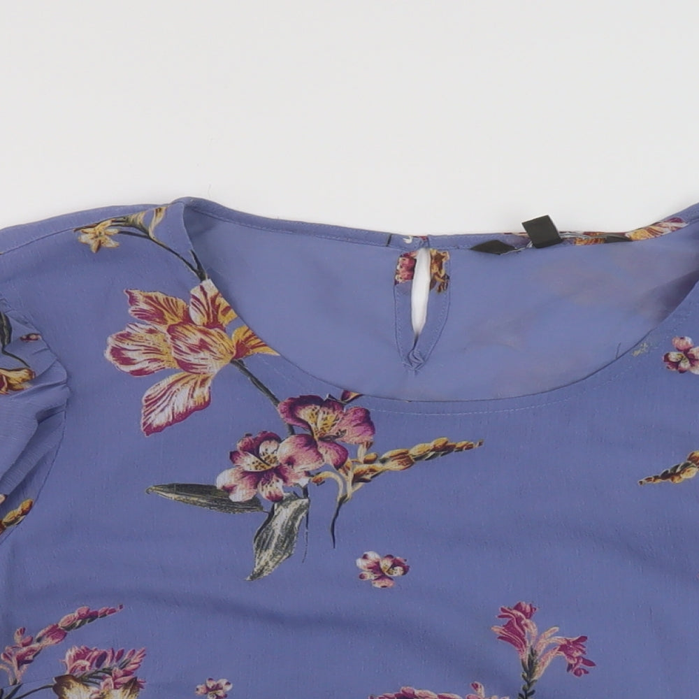 Bonmarché Womens Purple Floral Polyester Basic Blouse Size 10 Roll Neck