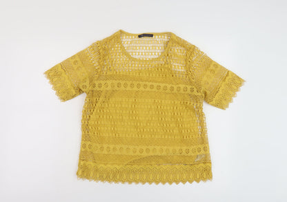 Womens UK Size 10 Marks and Spencer Yellow Basic T-Shirt