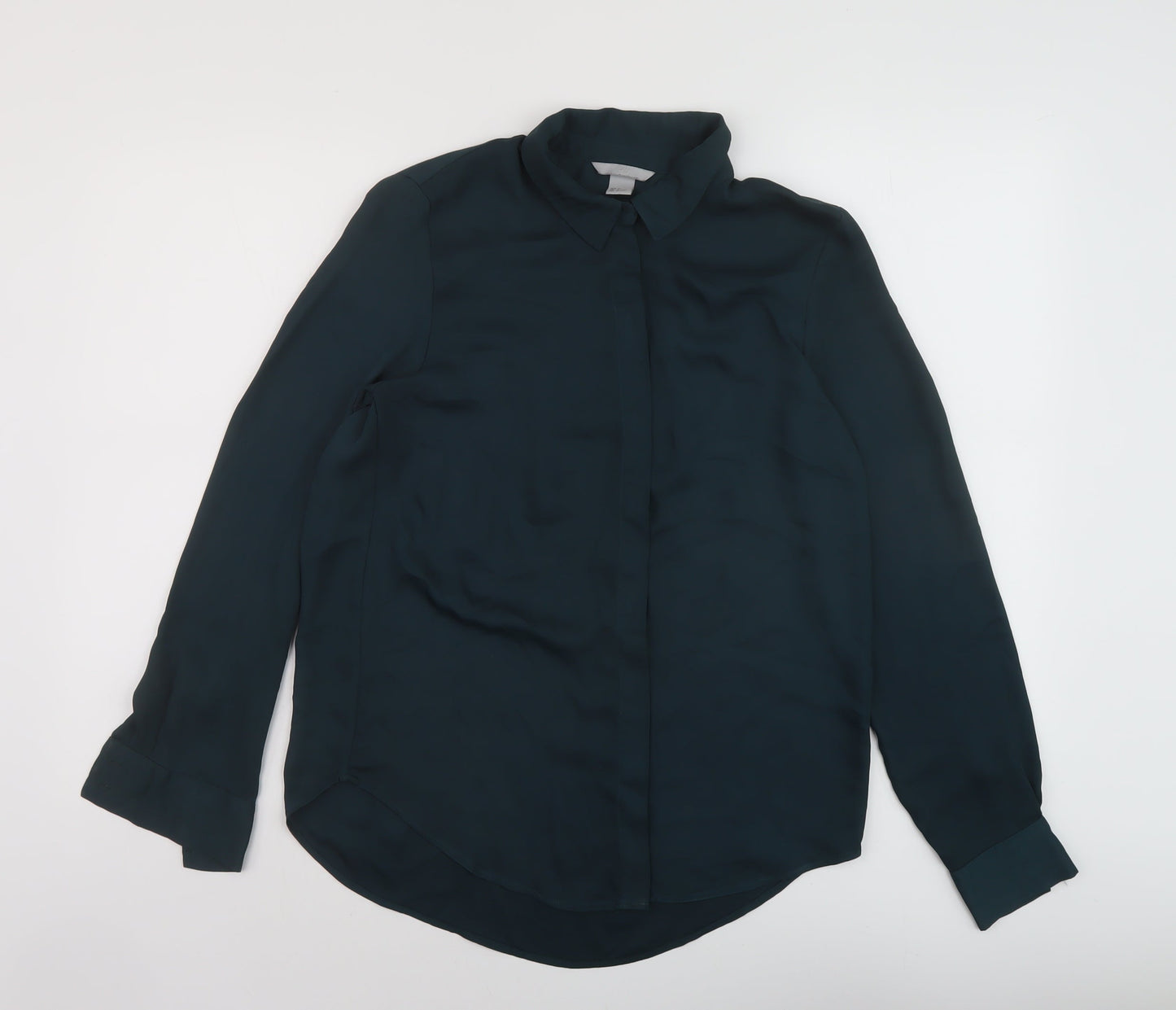 Womens UK Size 6 H&M Green Basic Button-Up