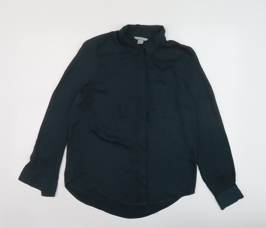 Womens UK Size 6 H&M Green Basic Button-Up