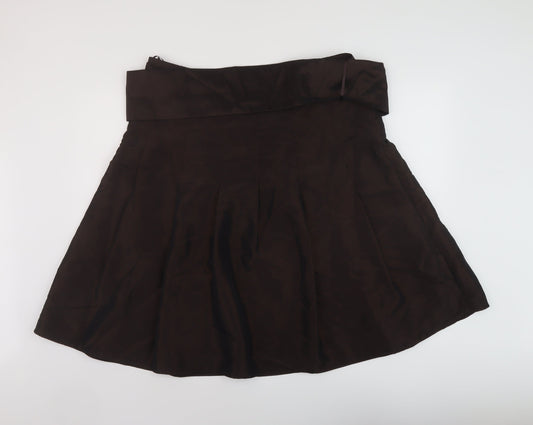 Per Una Womens Brown Polyester A-Line Skirt Size 18 Zip