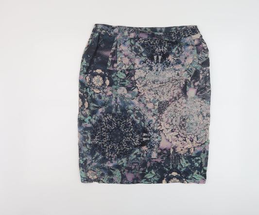 Autograph Womens Multicoloured Geometric Viscose A-Line Skirt Size 14 Zip
