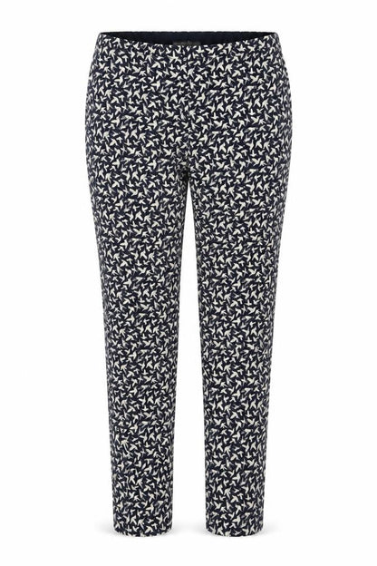 Oasis Womens Blue Geometric Cotton Trousers Size 10 L26 in Regular Zip
