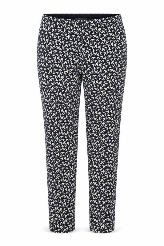 Oasis Womens Blue Geometric Cotton Trousers Size 10 L26 in Regular Zip