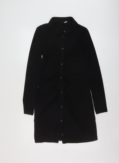 H&M Womens Black Polyester Bodycon Size M Collared Button