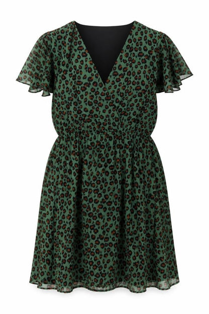Mela London Womens Green Animal Print Polyester A-Line Size 22 V-Neck Pullover