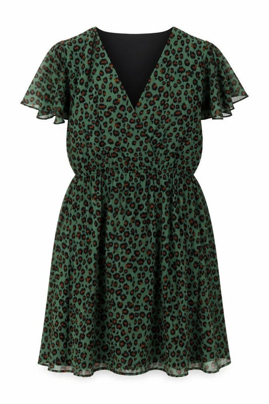Mela London Womens Green Animal Print Polyester A-Line Size 22 V-Neck Pullover