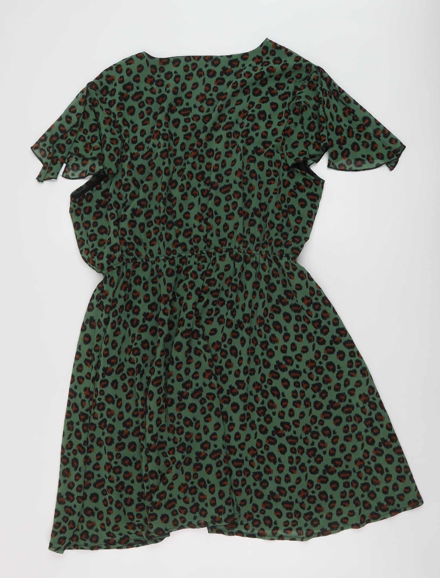 Mela London Womens Green Animal Print Polyester A-Line Size 22 V-Neck Pullover