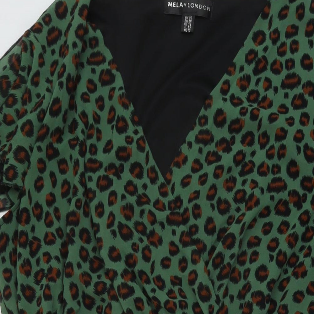 Mela London Womens Green Animal Print Polyester A-Line Size 22 V-Neck Pullover