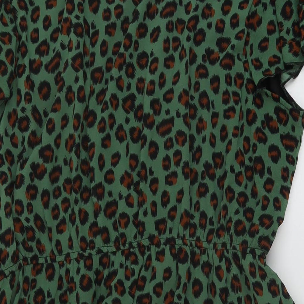Mela London Womens Green Animal Print Polyester A-Line Size 22 V-Neck Pullover