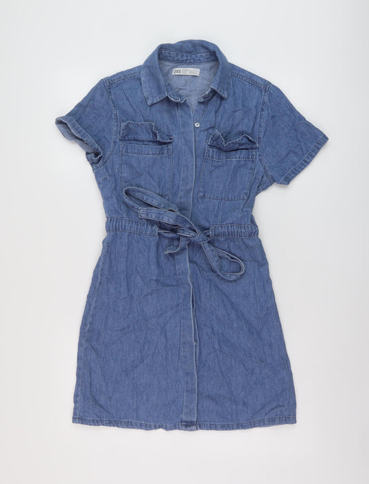Denim & Co. Womens Black Cotton A-Line Size 2XS Collared Button