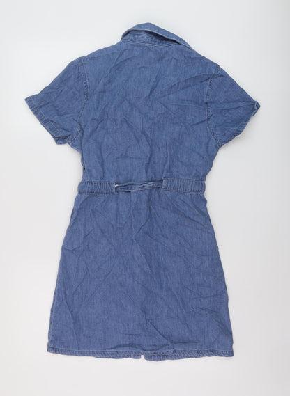 Denim & Co. Womens Black Cotton A-Line Size 2XS Collared Button