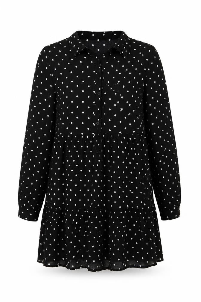 Stradivarius Womens Black Polka Dot Viscose A-Line Size M Collared Button