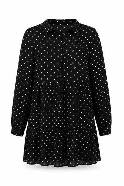 Stradivarius Womens Black Polka Dot Viscose A-Line Size M Collared Button