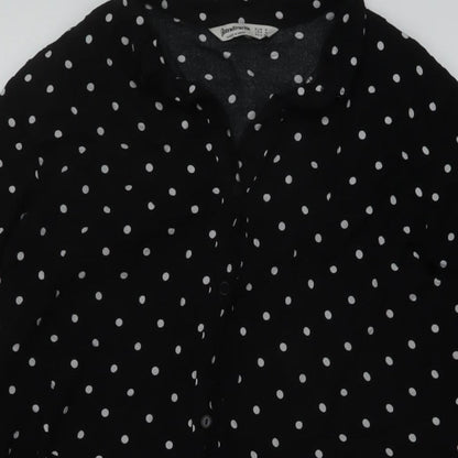 Stradivarius Womens Black Polka Dot Viscose A-Line Size M Collared Button