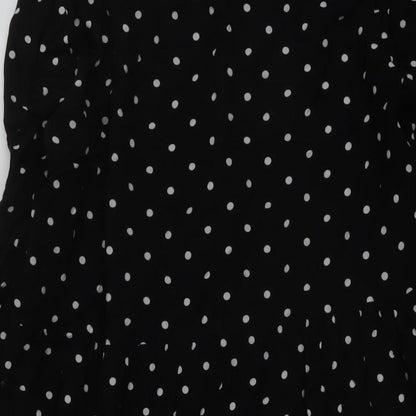 Stradivarius Womens Black Polka Dot Viscose A-Line Size M Collared Button