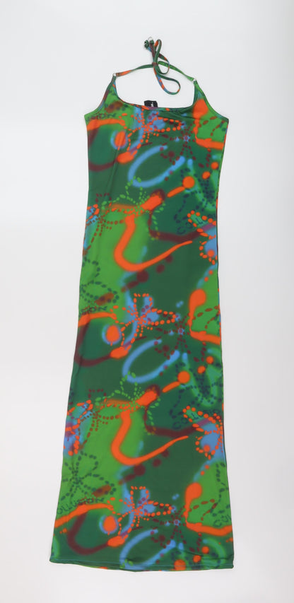 COLLUSION Womens Green Geometric Polyester Bodycon Size 6 Round Neck Pullover